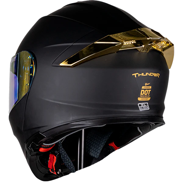 CASCO THUNDER SOLIDO NEGRO MATE DORADO