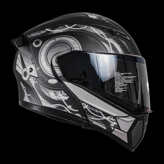 CASCO ESTELAR CYBORG GRIS CON LUZ LED
