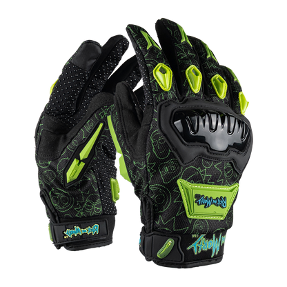 GUANTE RICK & MORTY NEGRO-VERDE Guantes KOV + de motociclista