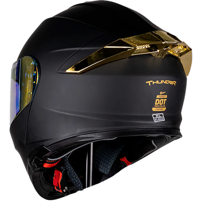 CASCO THUNDER SOLIDO NEGRO MATE DORADO