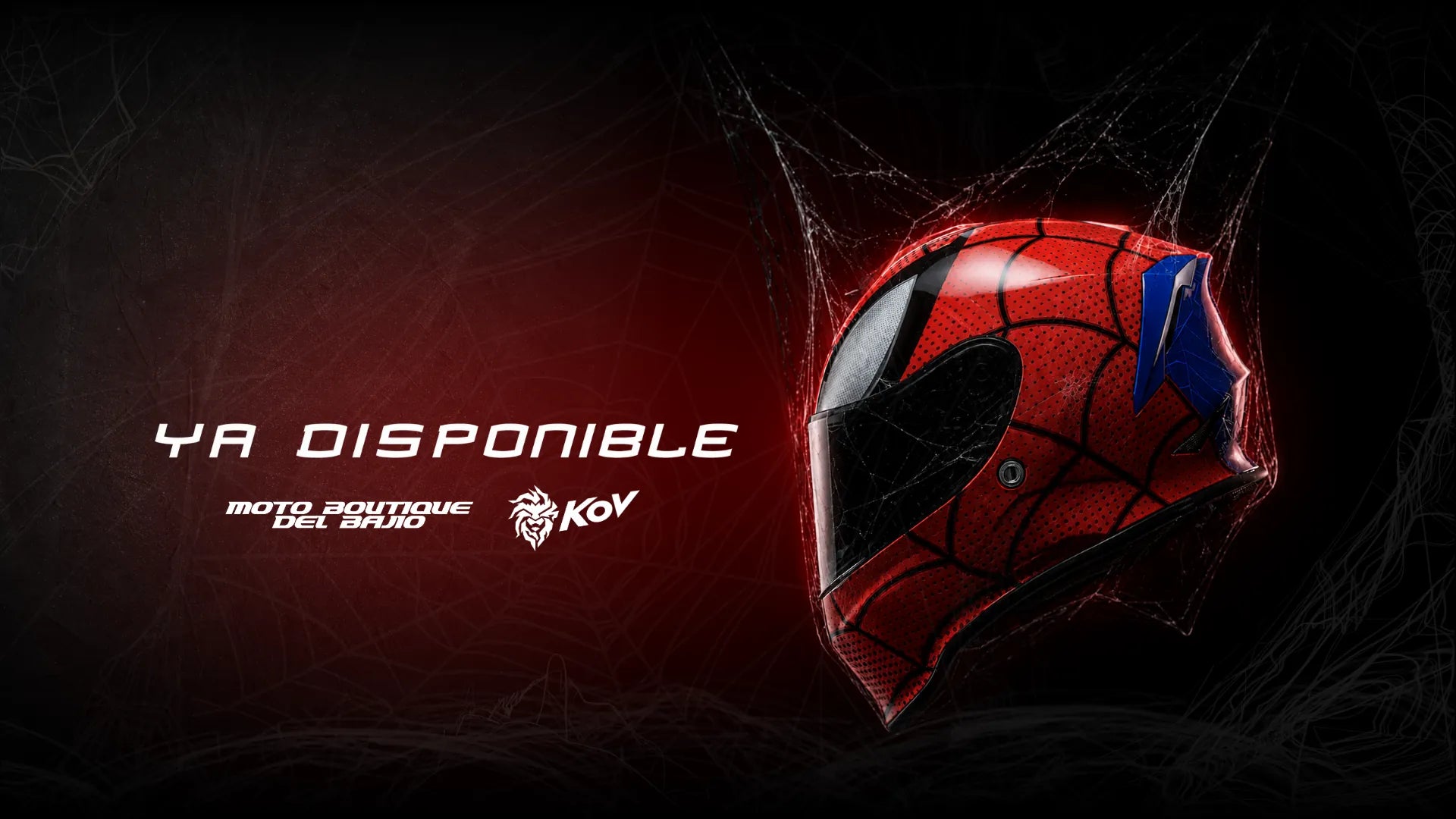 Casco KOV con diseño de araña rojo, ya disponible en Moto Boutique del Bajío